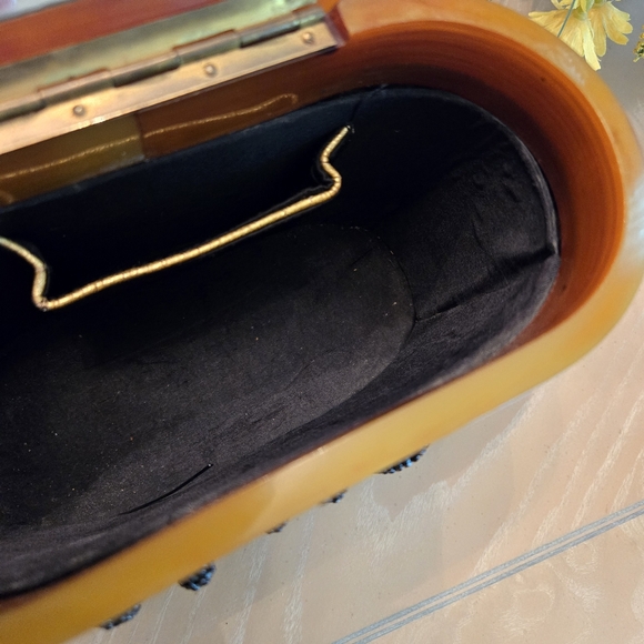 Rare Find Vintage Black Heavily Beaded & Pleated Box Purse 1940s - Picture 17 of 17